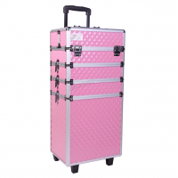 Makeup Beauty Cosmetic Hairdressing Nail Vanity Aluminium 4 In 1 Case Box Storage Trolley Pink